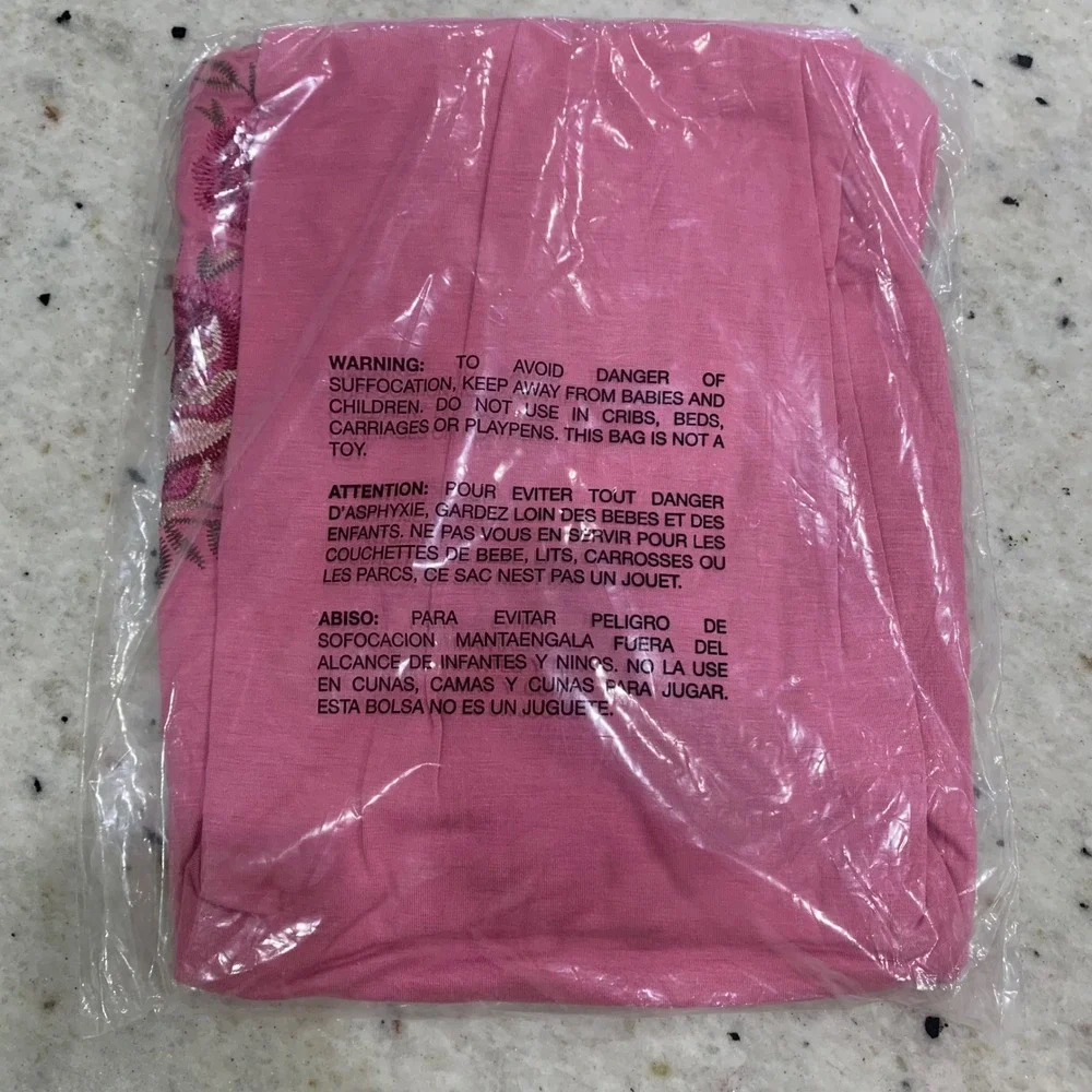 NWT Sharif Collection New York Pink Embroidered Floral Top‎ XL Rose Detail Tee